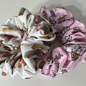2 Handmade Scrunchies Hair Tie Hello Kitty Starbucks Frappes Frappuccinos  Anime